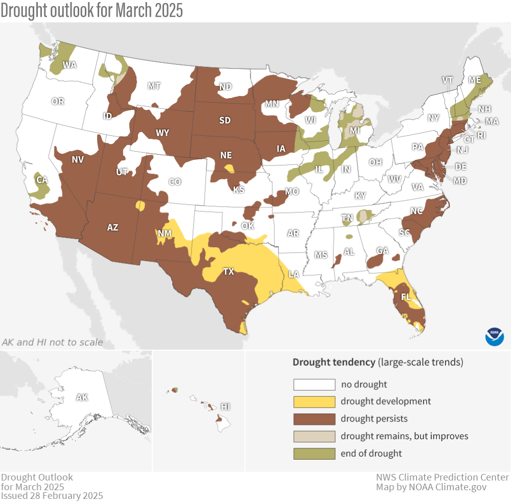 Map of U.S. drought outlook for March