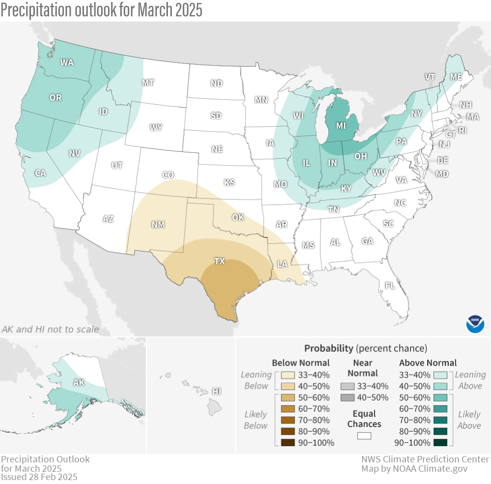 U.S. map showing precipitation outlook matching typical La Niña pattern