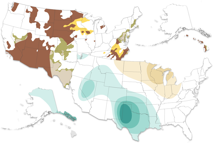 Two small U.S. maps of predicted drought and precipitation