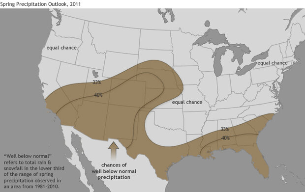 Map of Spring 2011 precipitation outlook 