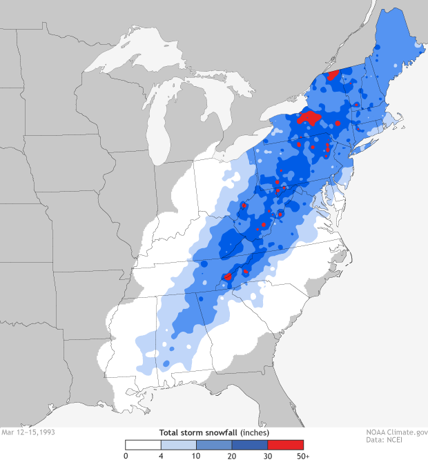 1993 storm snowfall amounts