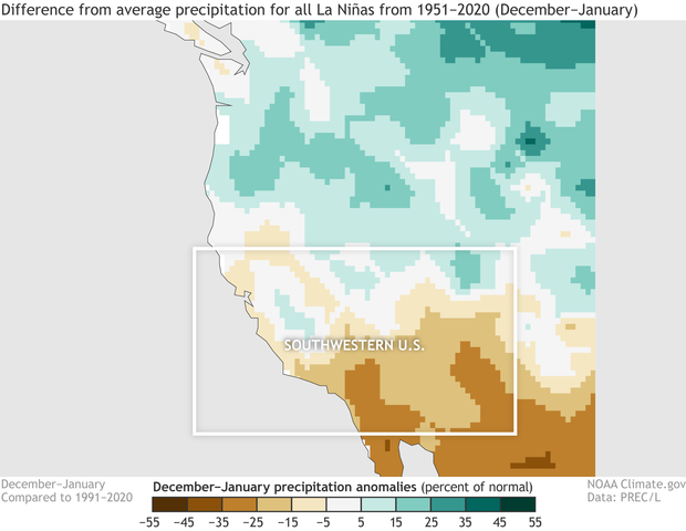 La Nina US West precipitation map