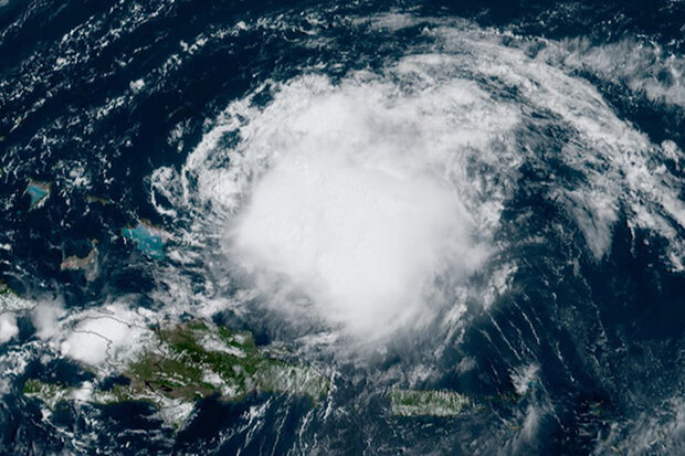 Satellite image of early-stage hurricane