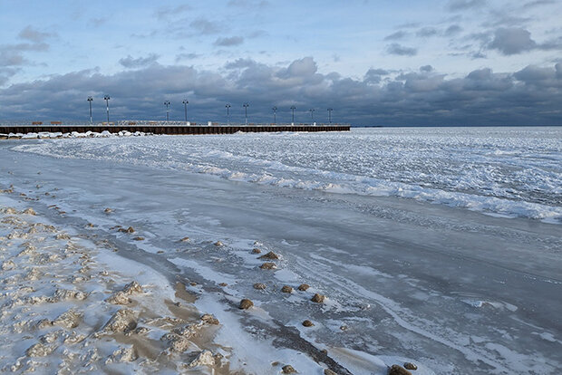 Icy lake surface